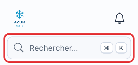 Haut du menu : le champ Rechercher… avec le raccourci ⌘ K est entouré en rouge.