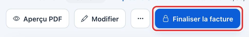 Boutons d'une facture brouillon : Finaliser la facture est entouré en rouge, à côté d'Aperçu PDF et Modifier.