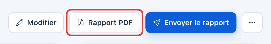 Boutons de la fiche : Rapport PDF est entouré en rouge, entre Modifier et Envoyer le rapport.